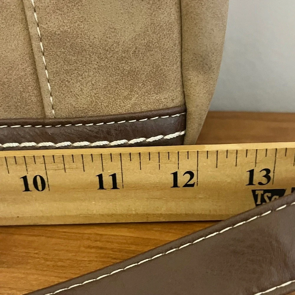 BOC Born Concept Crossbody Bag‎ Tan Faux Suede Brown Trim Stitched Messenger Bag